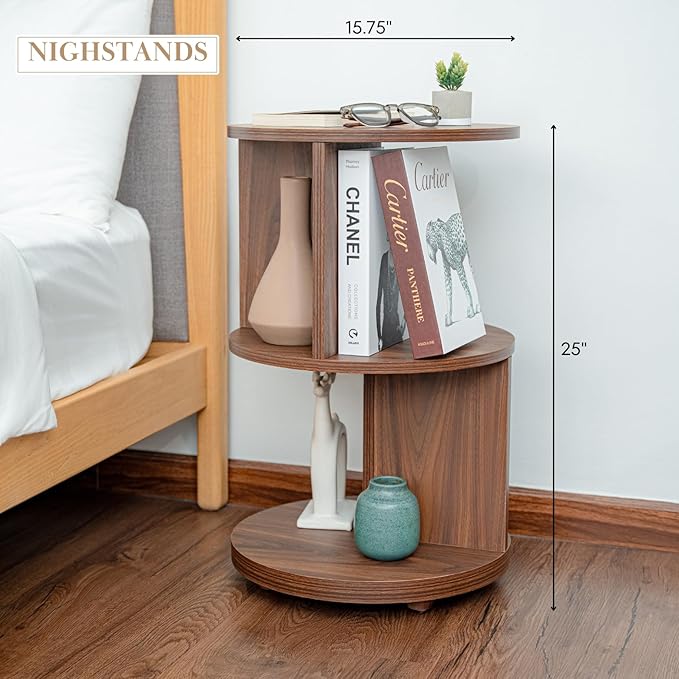 KAYMILY Living Room Side Table, Office Round Bookshelf End Table, Bedroom Mid - Image 2