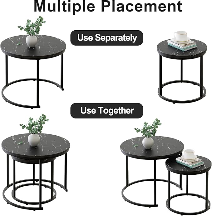 aboxoo Round Nesting Coffee Table Side Set of 2 End Tables - Image 7