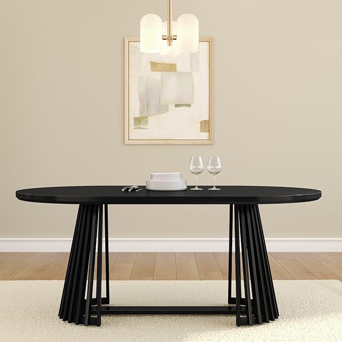 Plank+Beam Lido Oval Dining Table, Round Wooden Minimalist Kitchen Table fits 4 - Image 2