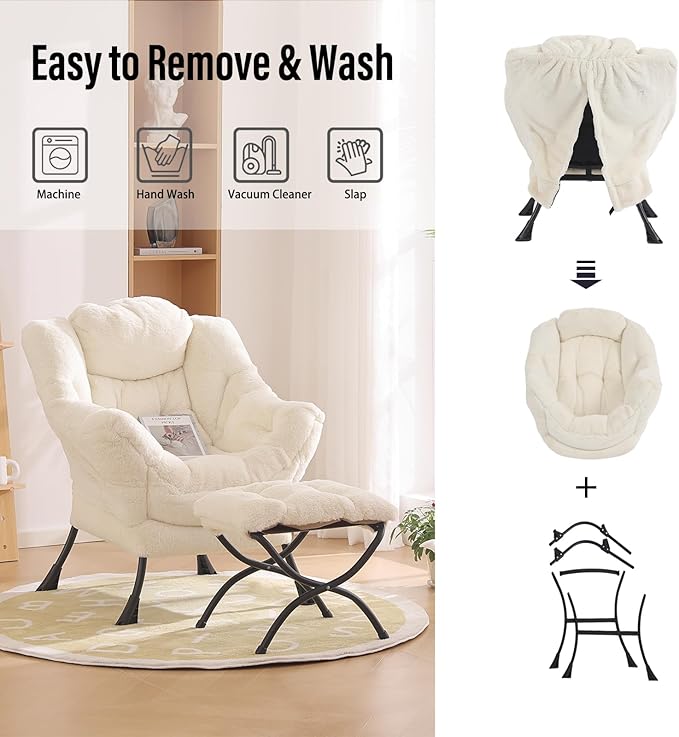 Lazy Chair with Ottoman, Modern Chair with Folding Footrest, Lounge Accent Chair - Image 5