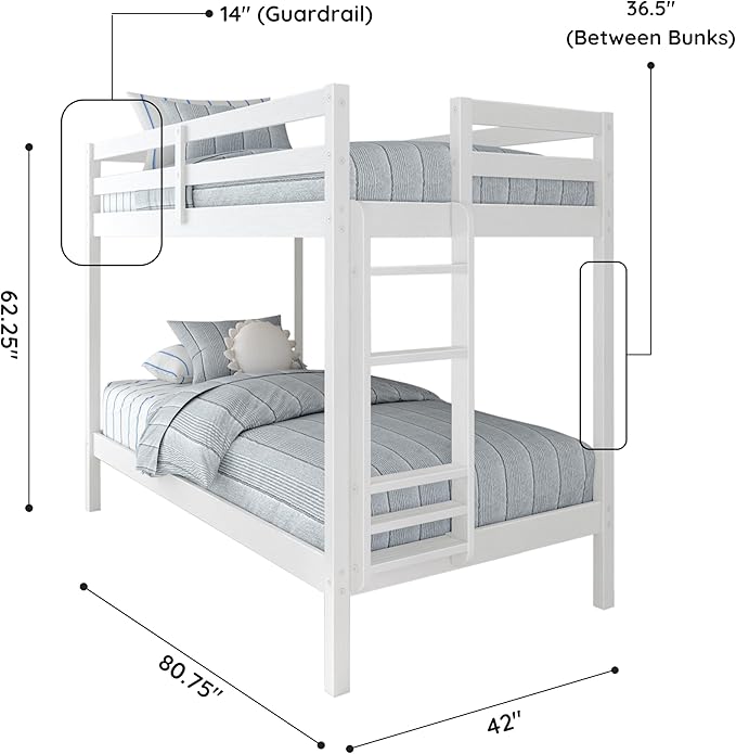 Grain & Grove Bear Twin Over Twin Bunk Bed, Sturdy Bunk Bed Frame - Image 2