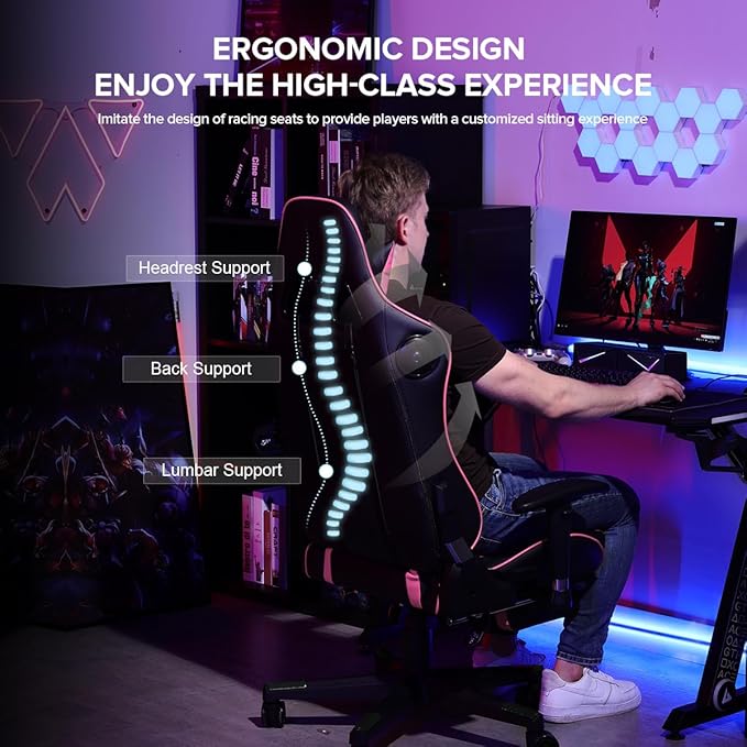 GTRACING Gaming Chair with Footrest Speakers Video Game Chair Bluetooth Music - Image 9