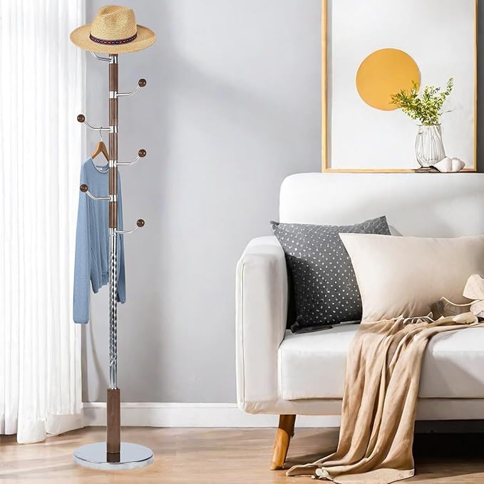 Coat Rack Freestanding, Metal Wooden Coat Tree - Image 7
