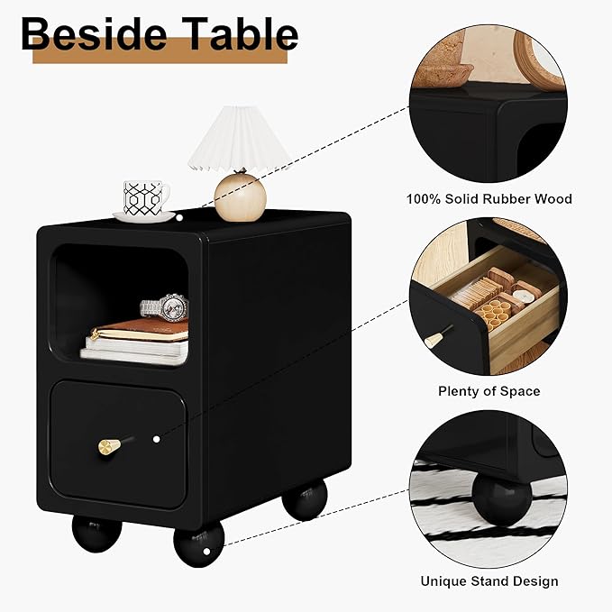 Solid Wood Nightstand, Narrow Night Stand - Image 4