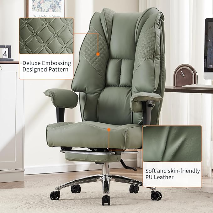 Big and Tall Office Chair 400lbs Wide Seat, Leather High Back Executive Office - Image 6
