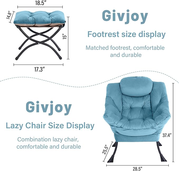 Cozy Lazy Chair and Ottoman, Large Contemporary Accent Lounge Chair Set - Image 3