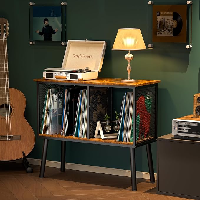 Record Player Stand with Adjustable Divider, Vinyl Storage Holder Up to 200 - Image 6