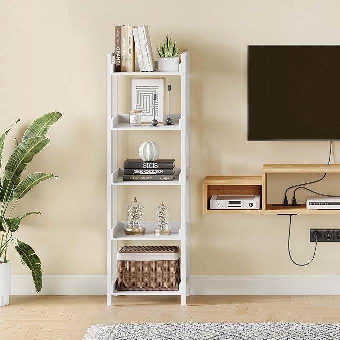 Rolanstar Bookshelf, 5-Tier Storage Rack, Narrow Corner Bookshelf, Display - Image 2