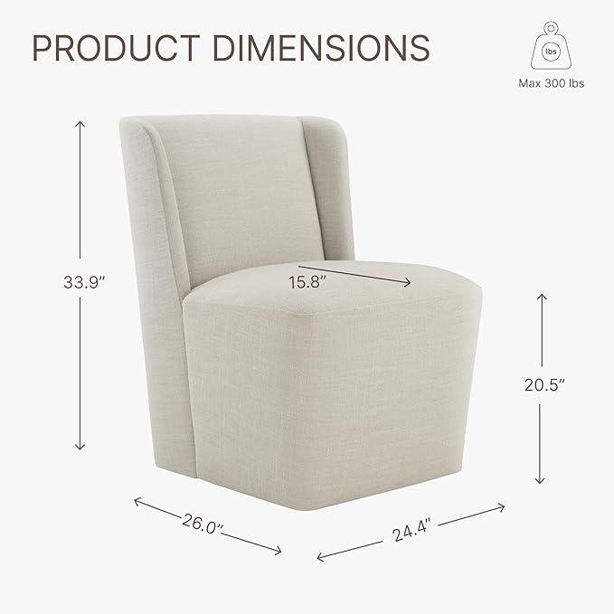 Dining Chairs with Casters No Assembly Upholstered Wingback Single Sofa Armless - Image 3