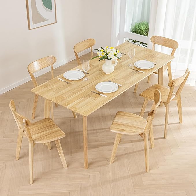DELAVIN Soild Wood Dining Chairs Set of 6, Mid Century Oak Wood Kitchen Chairs - Image 2