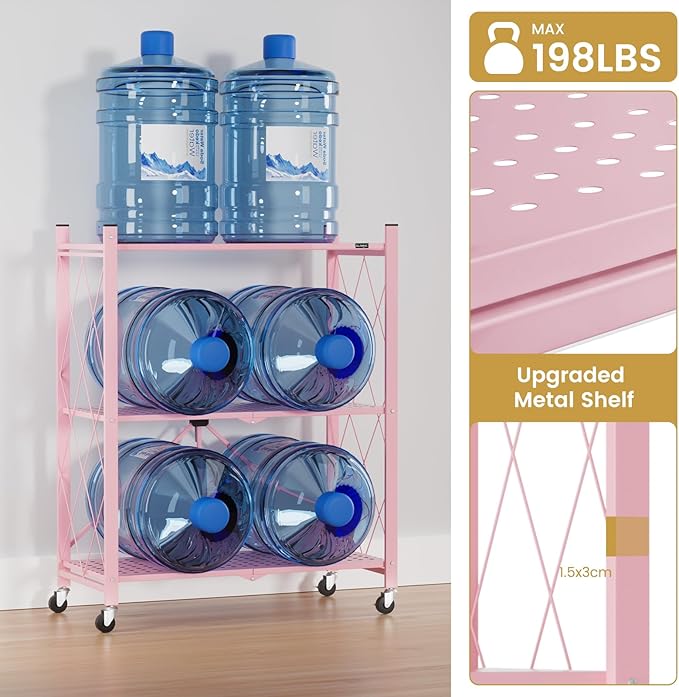 ALANNG Storage Shelves with Wheels, Bookshelf with Storage, No Assembly Metal - Image 4