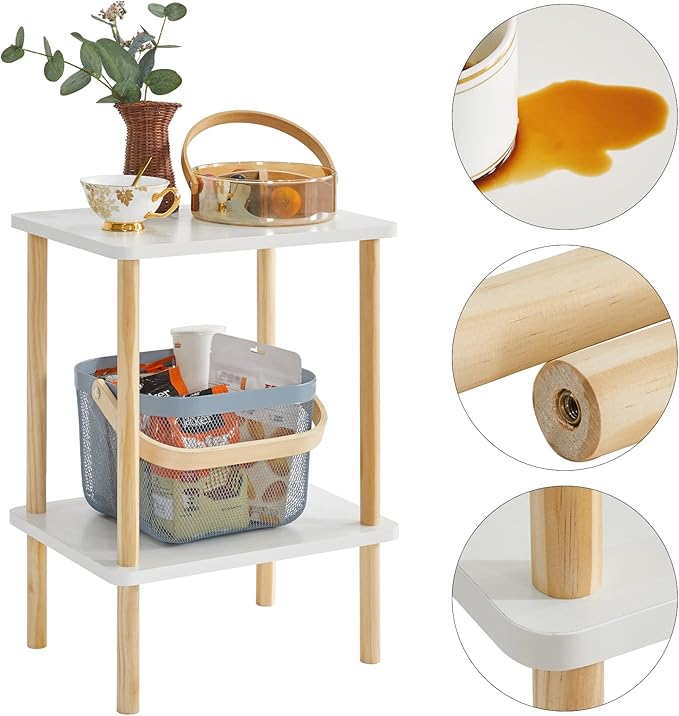 IBUYKE 2-Tier Side Table, Solid Wood Tall End Table - Image 8