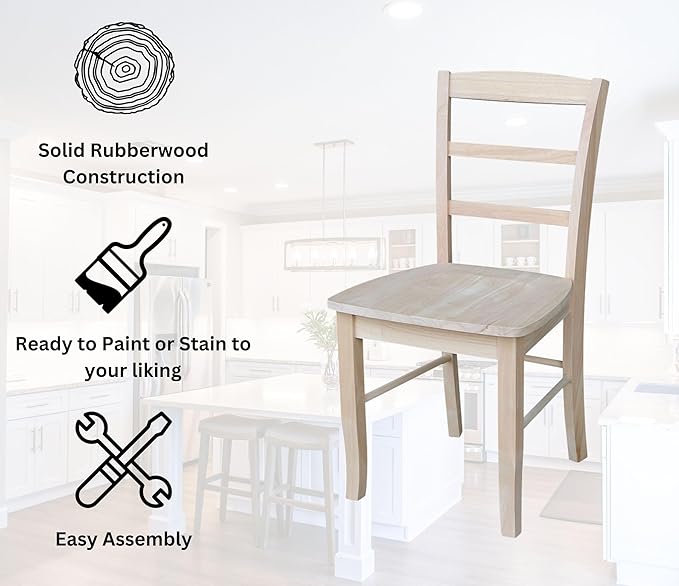Set of Two Madrid Ladderback Dining Chairs, Unfinished - Image 4