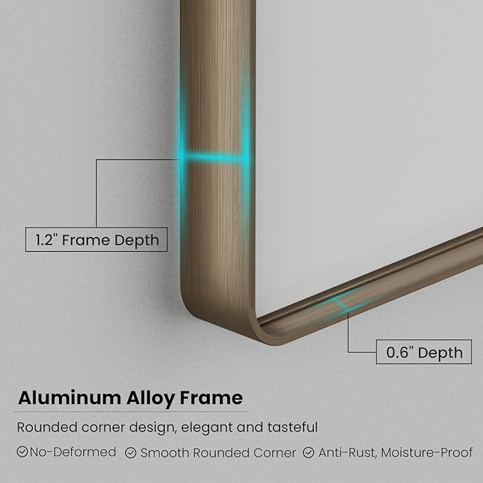 Bronze Bathroom Mirror 50x30 Inch, Brushed Bronze Metal Frame Mirror - Image 4