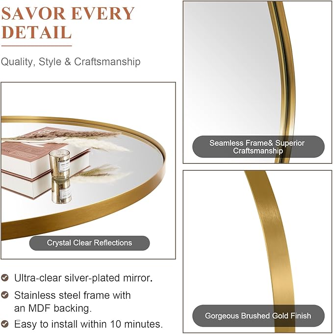 ANDY STAR Gold Oval Mirrors for Bathroom, 20x28 Inch Brushed Gold Stainless - Image 4