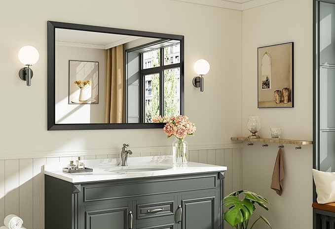48x32 Inch Black Bathroom Mirror - Image 9