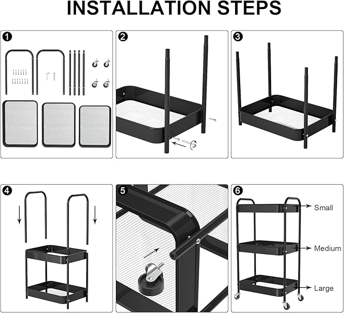 3-Tier Rolling Metal Storage Cart - Image 5