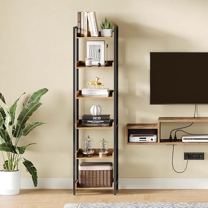Rolanstar Bookshelf, 6-Tier Storage Rack, Narrow Corner Bookshelf, Display - Image 2