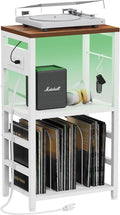 End Table with LED Light, Record Player Stand with Charging Station, Vinyl by YAKANJ