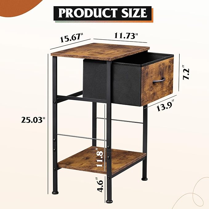 WLIVE Nightstand, Bedside Side Table - Image 5