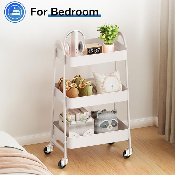 OLIXIS 3 Tier Utility Rolling Cart, Metal Mobile Storage Shelf - Image 7