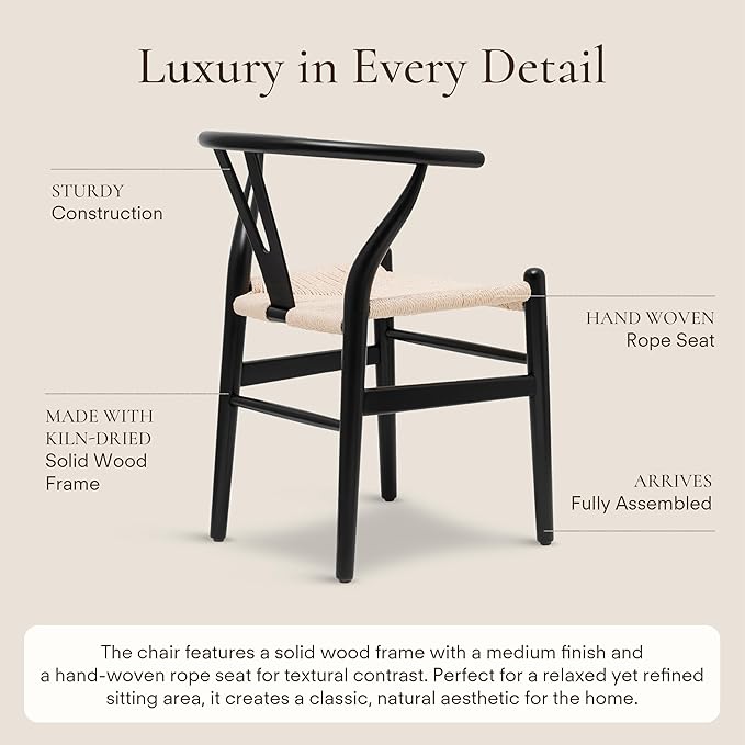 POLY & BARK Weave Dining Chair – Mid-Century Modern Wishbone Dining Chair - Image 5