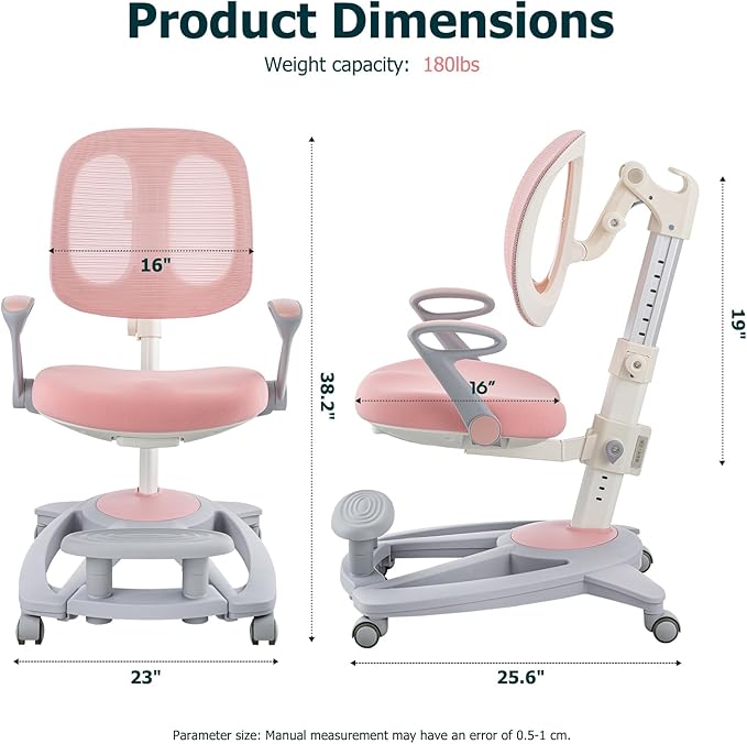 Ergonomic Kids Desk Chair with Footrest & Height-Adjustable Seat, Work & Dining - Image 2