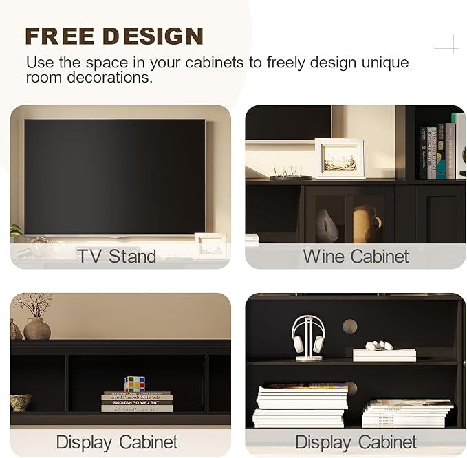Wall Unit TV Stand with Storage & LED Lights, Large Entertainment Center with - Image 6