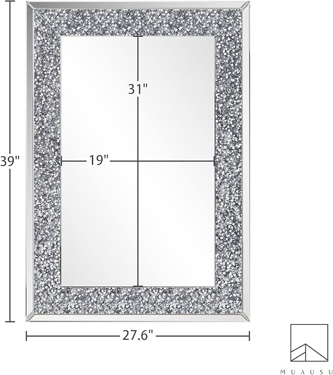 Crystal Crush Diamond Mirror-40 x28 Silver Mirror, Gorgeous Wall Mirror - Image 4