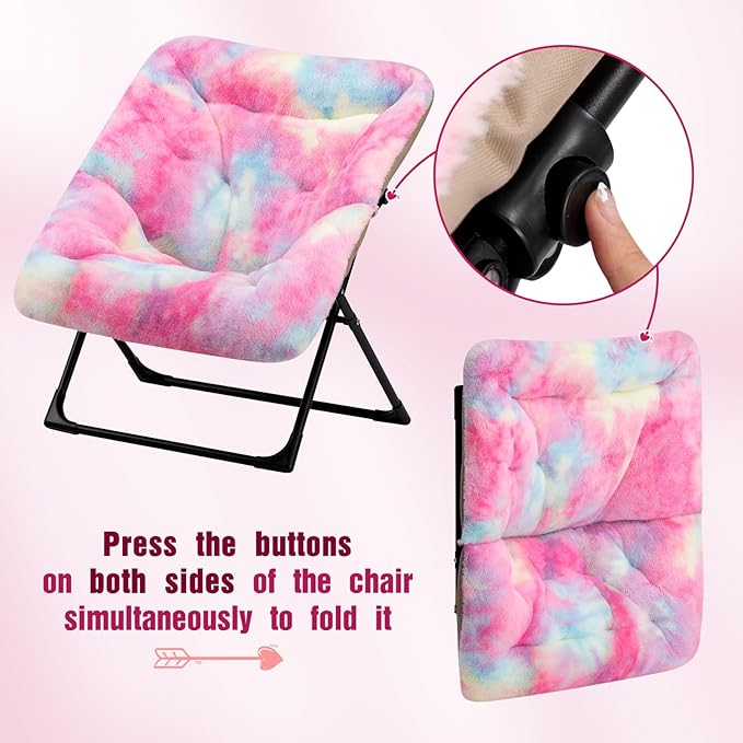 HollyHOME X-Large Saucer Chair, Comfy Oversized Folding Chair, Faux-Fur Reading - Image 8