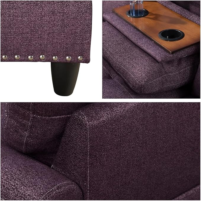 L Shaped Sectional Sofa with Ottoman, Nail-Head Design Linen Right Facing - Image 4