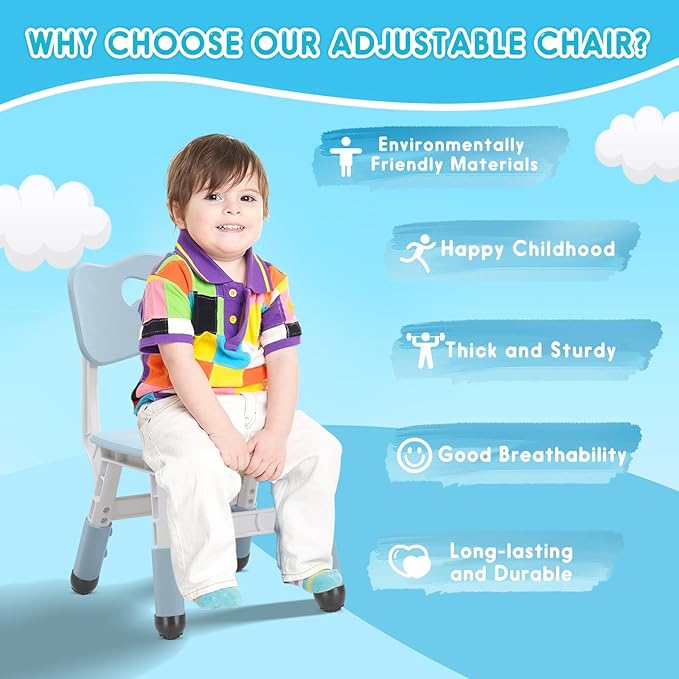 Kids Height Adjustable Toddler Chair Max Load 220LBS Plastic Indoor Outdoor - Image 4