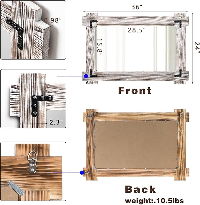MeMoreCool Farmhouse Rustic Wood Framed Bathroom Mirror, Decorative Wall - Image 6