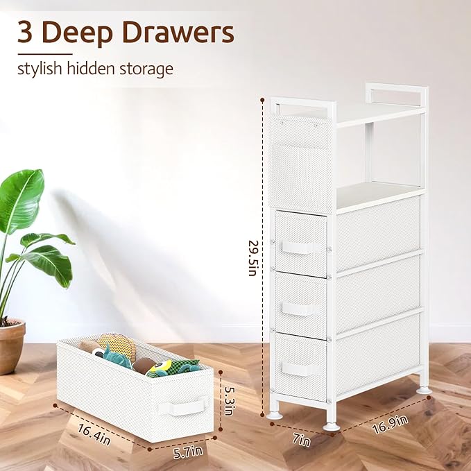 3 Drawer Small Narrow Side End Table - Image 3