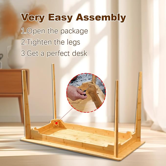 DOUSY- Bamboo Writing Desk Writing Computer Desk Study Desk Home Office Desk - Image 8