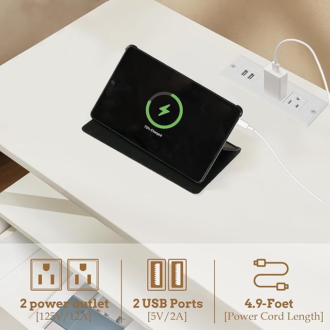 27 inch Wide Nightstand with Charging Station, Bedside Table with Open Shelf - Image 5