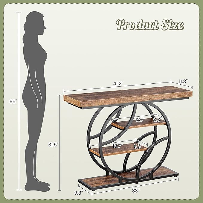 Huuger 41.3 Inch Entryway Table, Industrial Console Sofa Table - Image 2