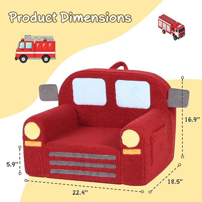 Comfy Toddler Chair, Kids Fire Engine Couch - Image 3