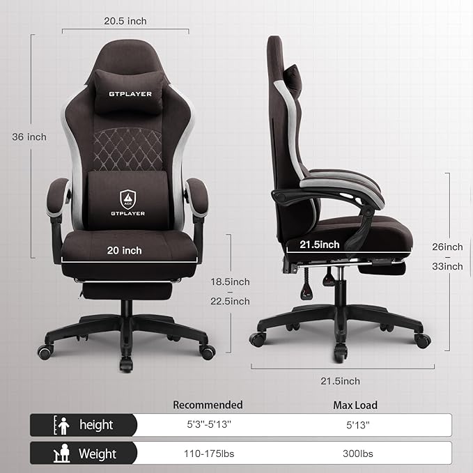 GTPLAYER Gaming Chair with Footrest Fabric Office Chair with Pocket Spring - Image 2