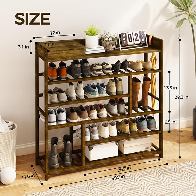 Bamworld Shoe Rack for Front Door Entrance Bamboo Shoe Organizer - Image 3