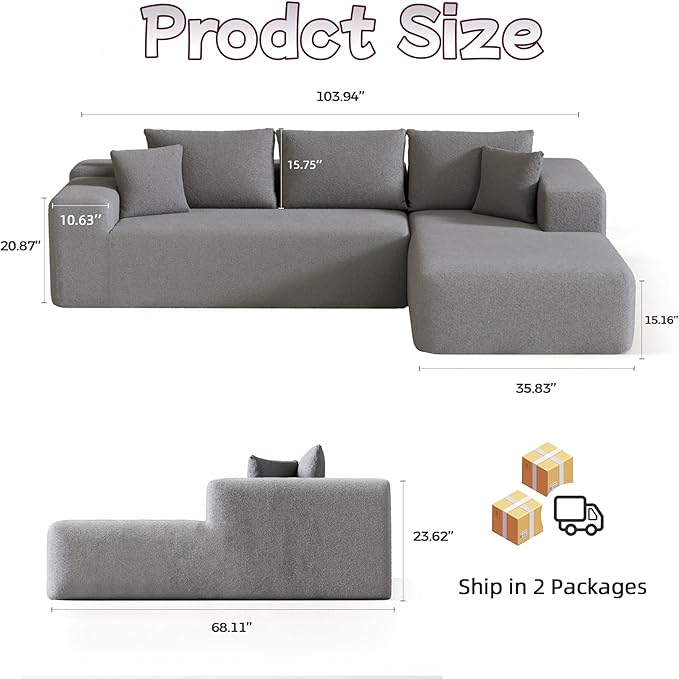 Cloud Sectional Couch, 104”L-Shape Oversized Sofa - Image 2