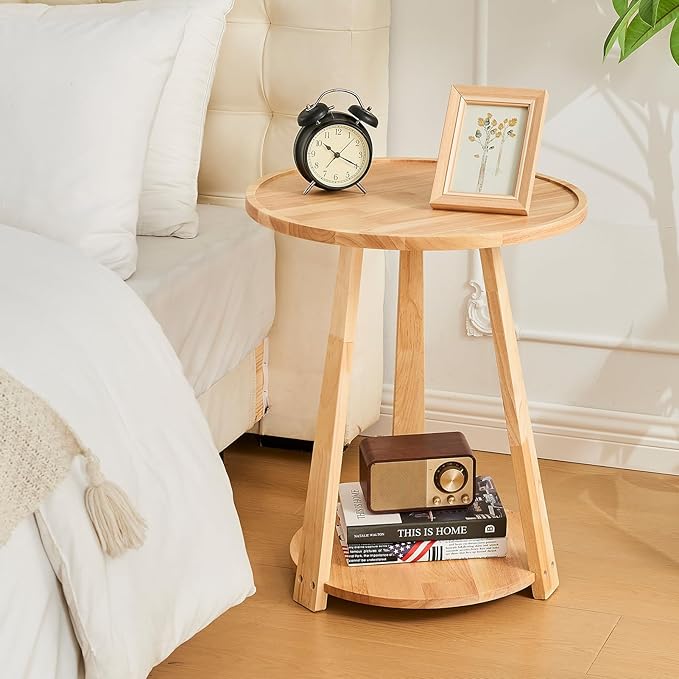 CozyDH Round End Table, Wooden Narrow/Little Coffee/Sofa/Couch SideTable - Image 8