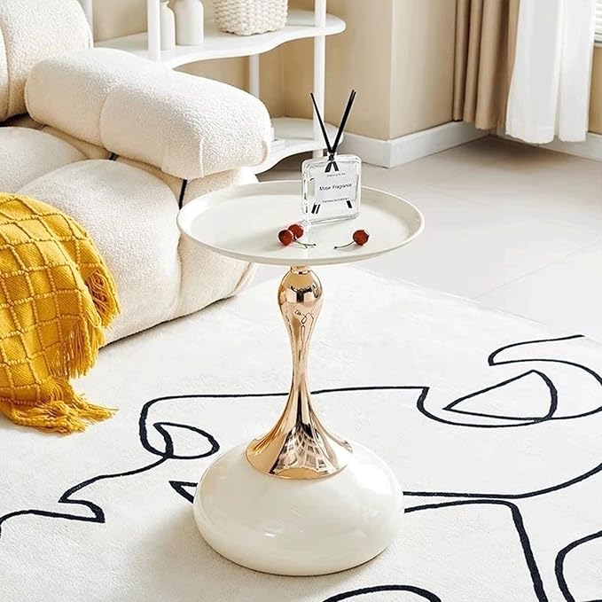 Modern Round Side Table with Gold Pedestal Base, Accent End Table - Image 5