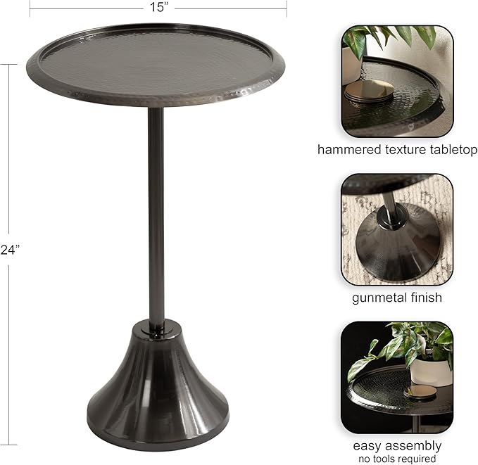 Kate and Laurel Sanzo Modern Pedestal Side Table; 15 x 15 x 24; Gray Gunmetal; - Image 3