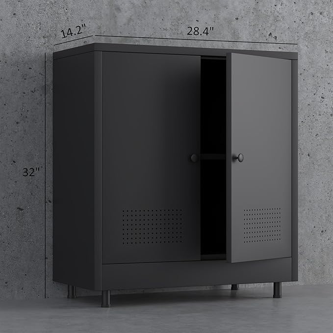 Metal Storage Cabinet with 2 Doors and Adjustable Shelf, Steel Accent Sideboard - Image 3