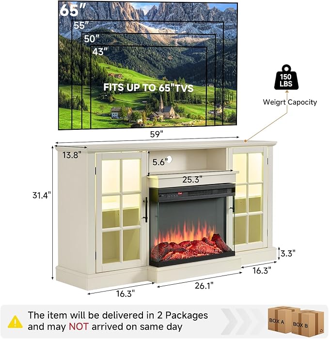 ROCKPOINT 3 Sided Glass 59'' Fireplace TV Stand - Image 2