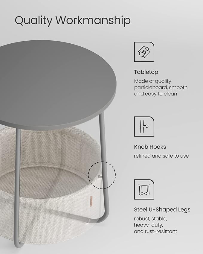 VASAGLE Small Round Side End Table, Modern Nightstand - Image 5