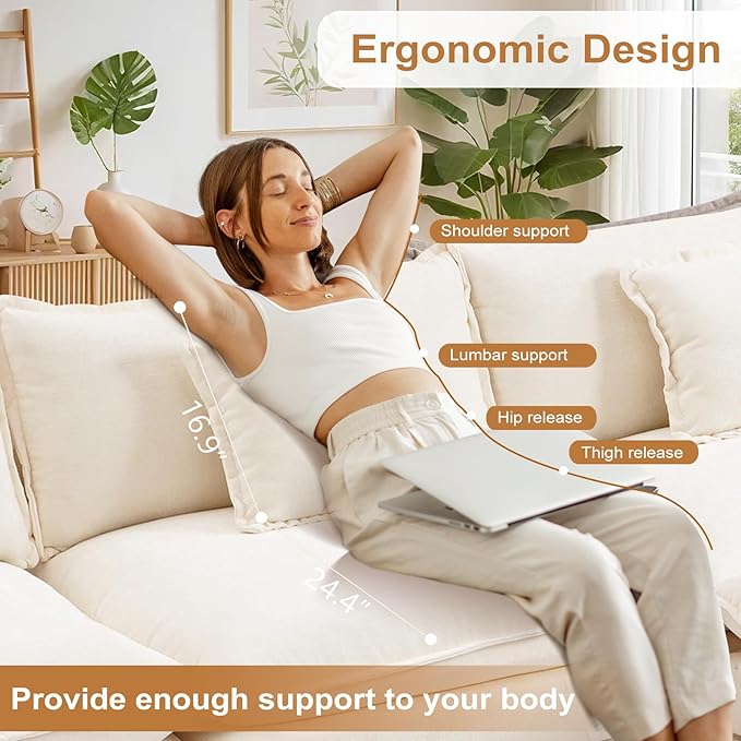Furniliving 112‘’ L-Shaped Sofa, Luxury Chenille Modular Sectional Couches - Image 6