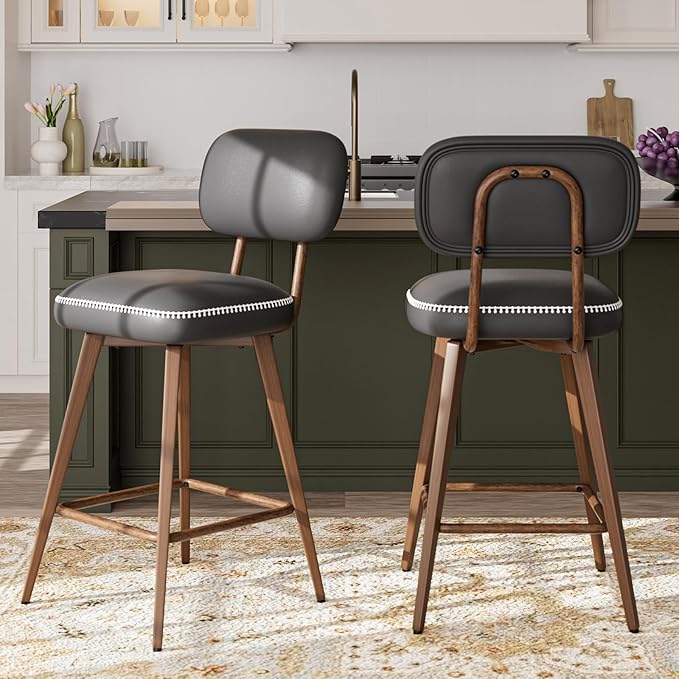 PU Leather Swivel Bar Stools Set of 2, Mid Century Counter Height Bar Chairs by Unknown