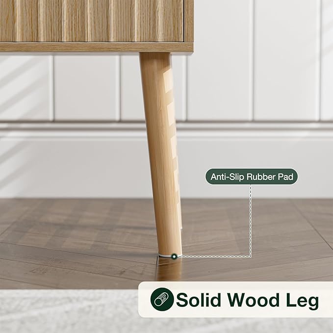 Side Table with Charging Station, Modern End Table with Fluted Drawer, Bedside - Image 7